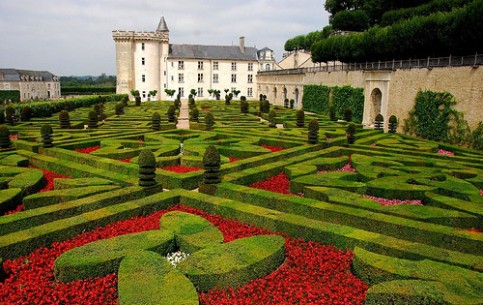 Gardens of Villandry castle are the famous three-level gardens built in the Renaissance style. The upper level is Water Garden. The Garden of Love lies below. At the lower level is the world's largest kitchen-garden 